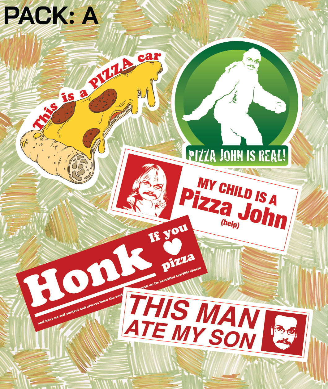 Pizza John Bumper Sticker Packs