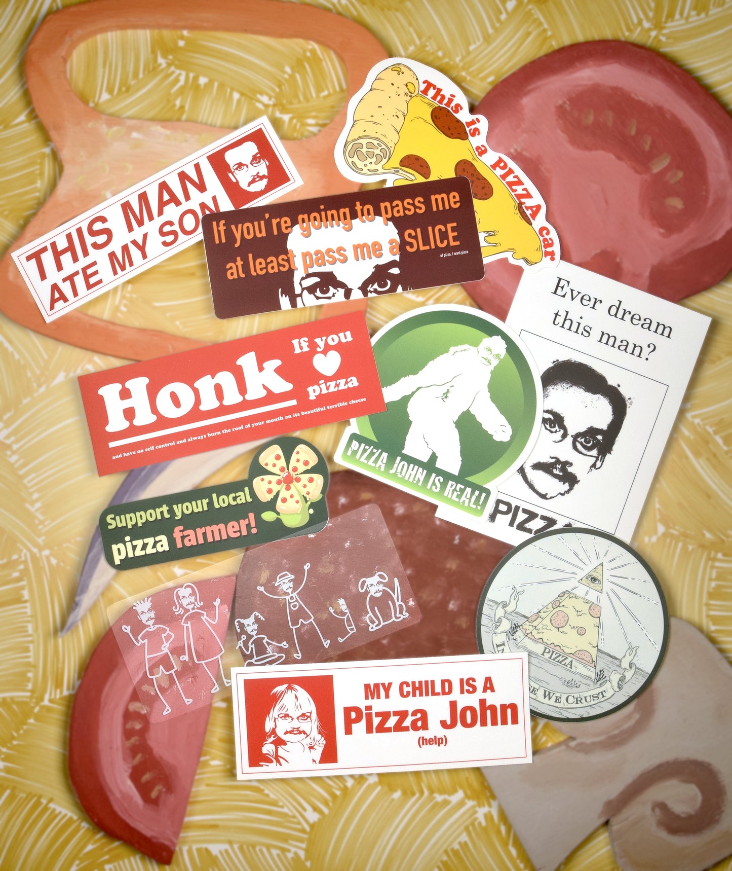 Pizza John Bumper Sticker Packs